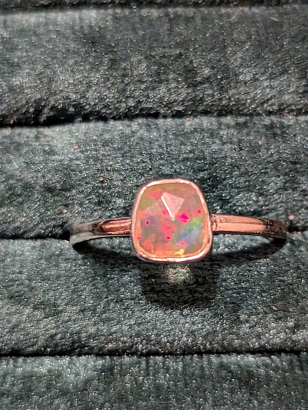 VINTAGE Sterling Silver Opal Cushion Solitaire Ring -